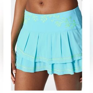 Lucky in Love Women's Blue Floral Stitch Pleat Skort